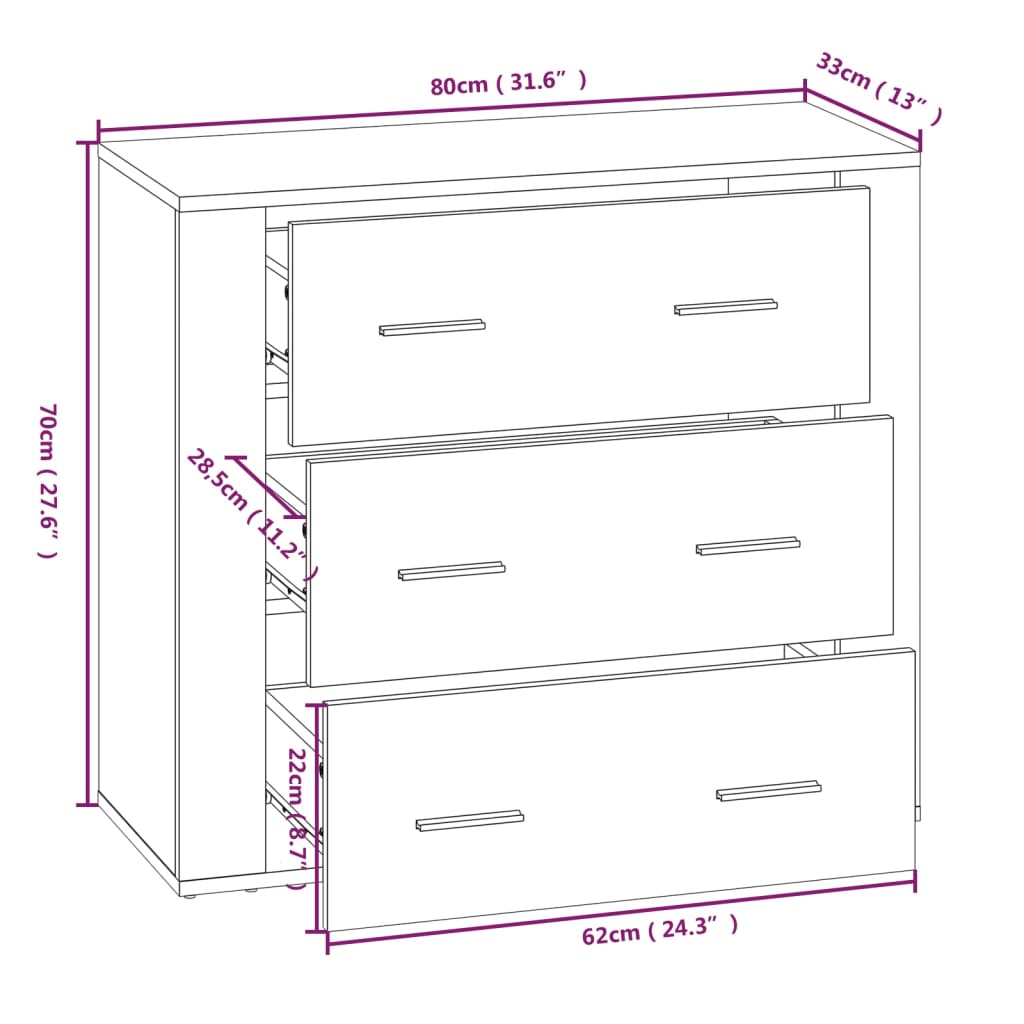 Buffet 80x33x70 cm en dérivé du bois couleur chêne