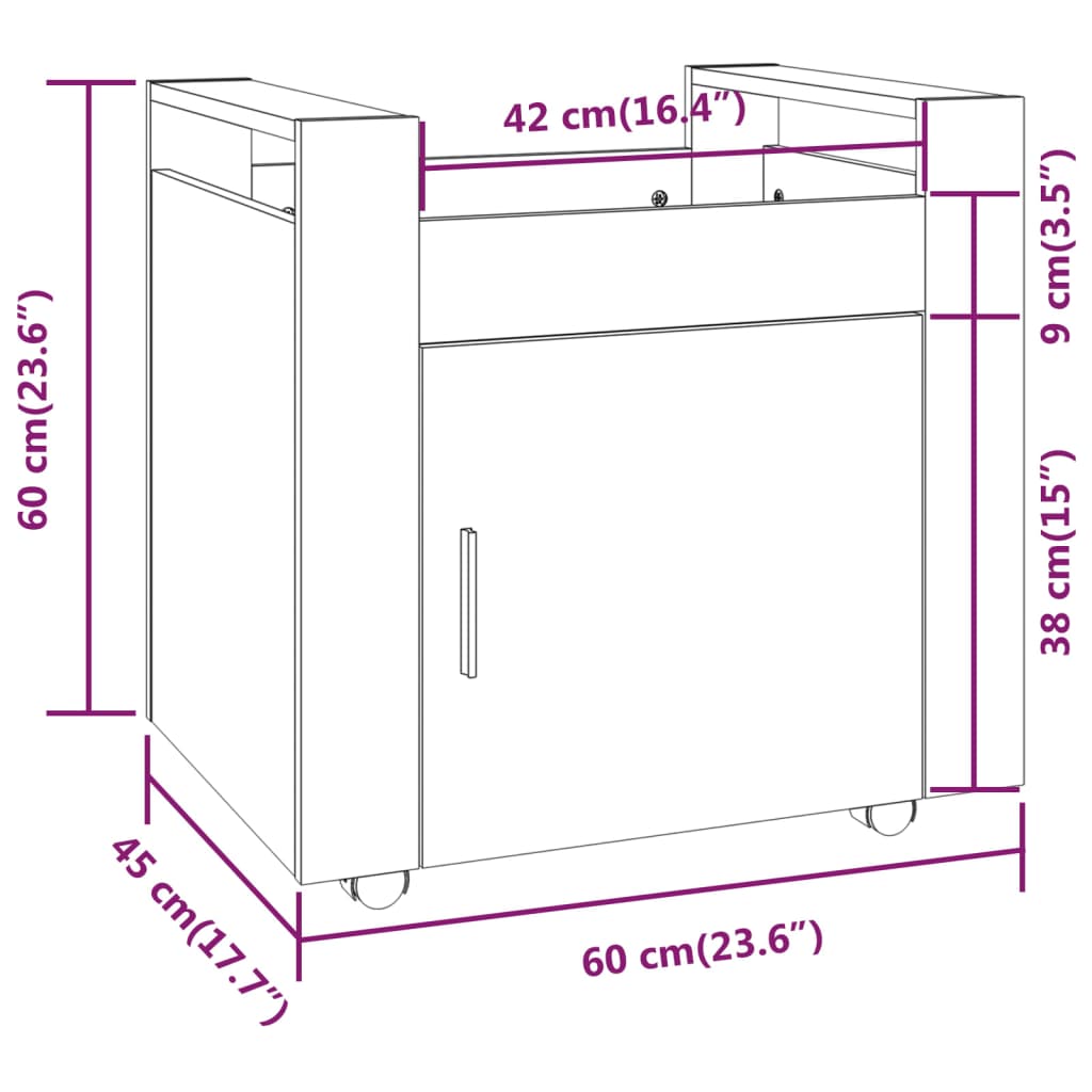 Meuble de bureau 60x45x60 cm en dérivé du bois, couleur chêne