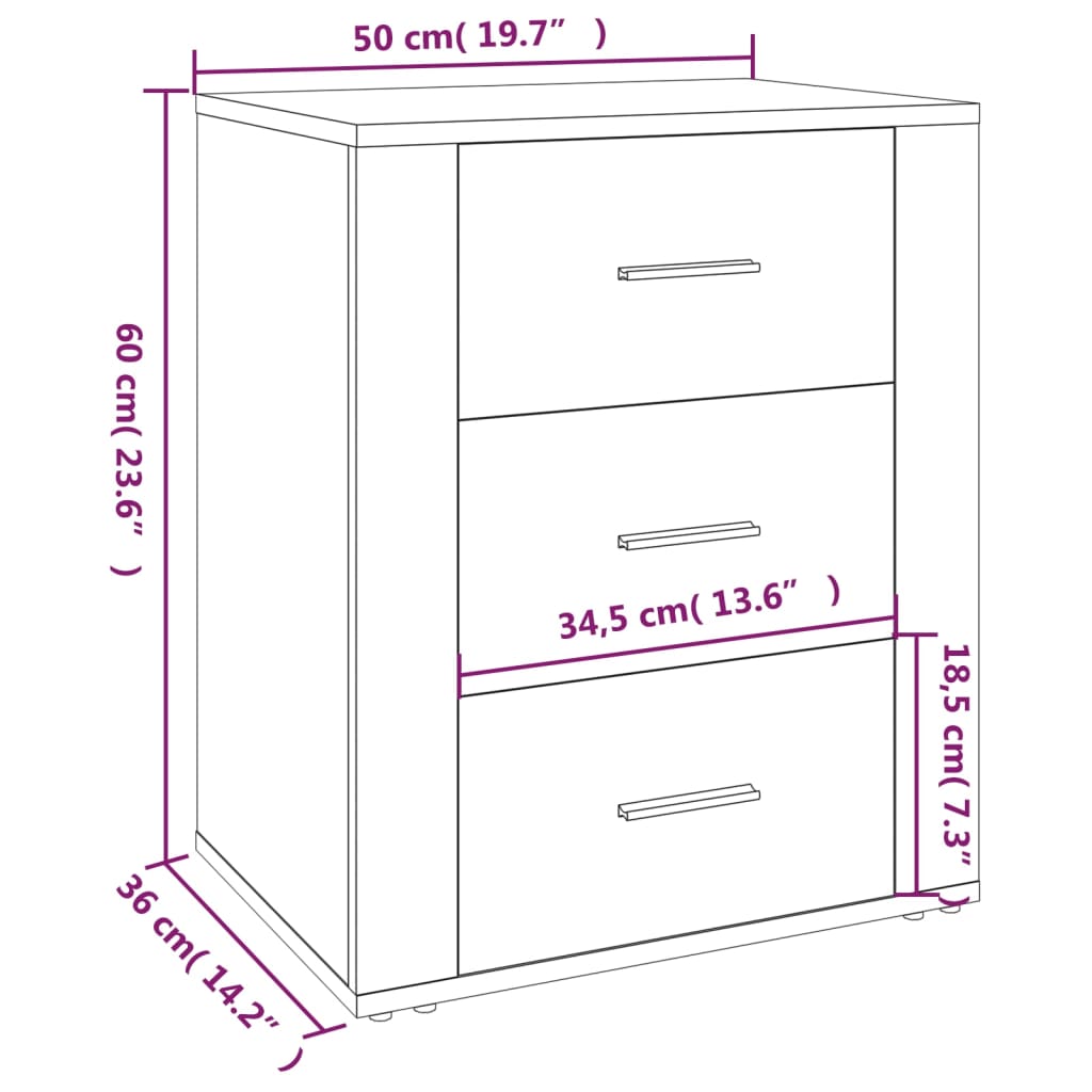 Table de chevet 50x36x60 cm en bois travaillé