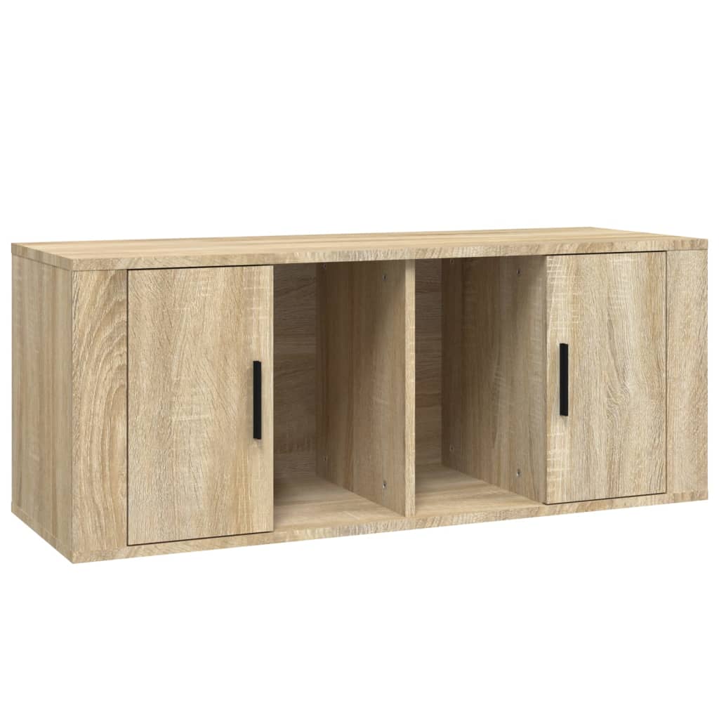 Meuble TV 100x35x40 cm ouvré en bois couleur chêne