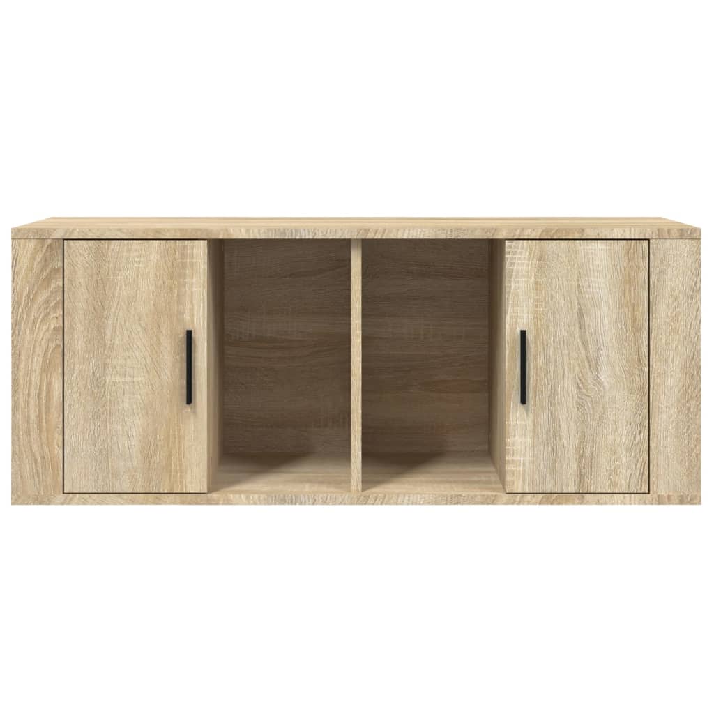 Meuble TV 100x35x40 cm ouvré en bois couleur chêne