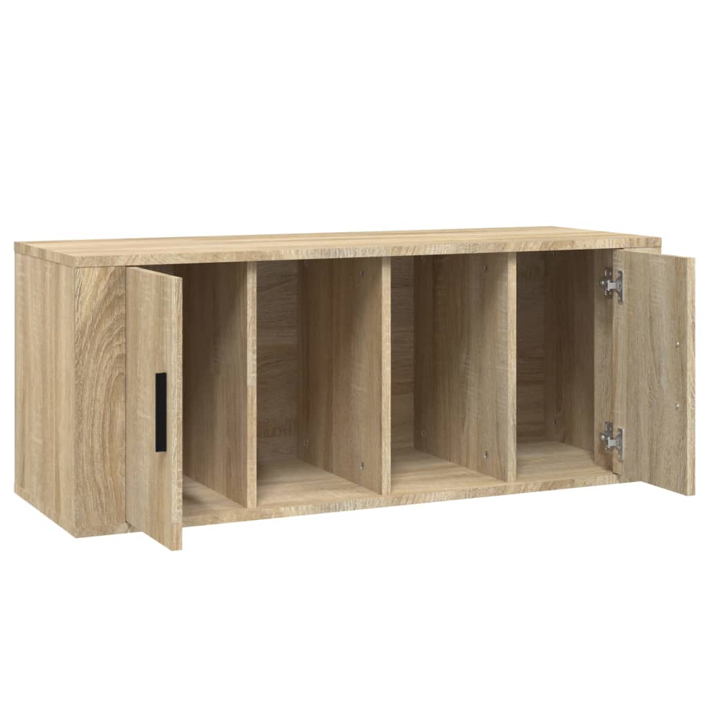 Meuble TV 100x35x40 cm ouvré en bois couleur chêne