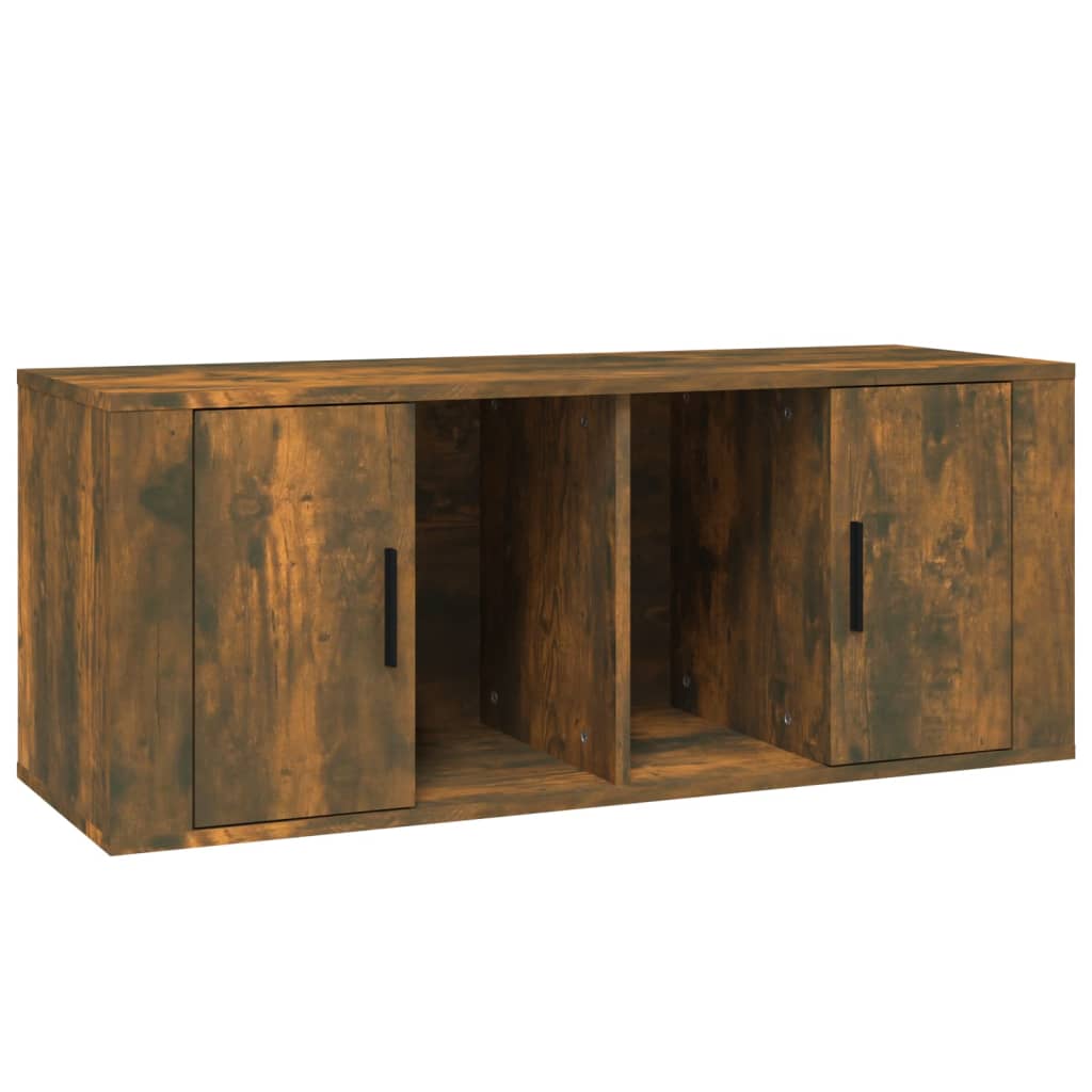 Meuble TV 100x35x40 cm ouvré en bois couleur chêne