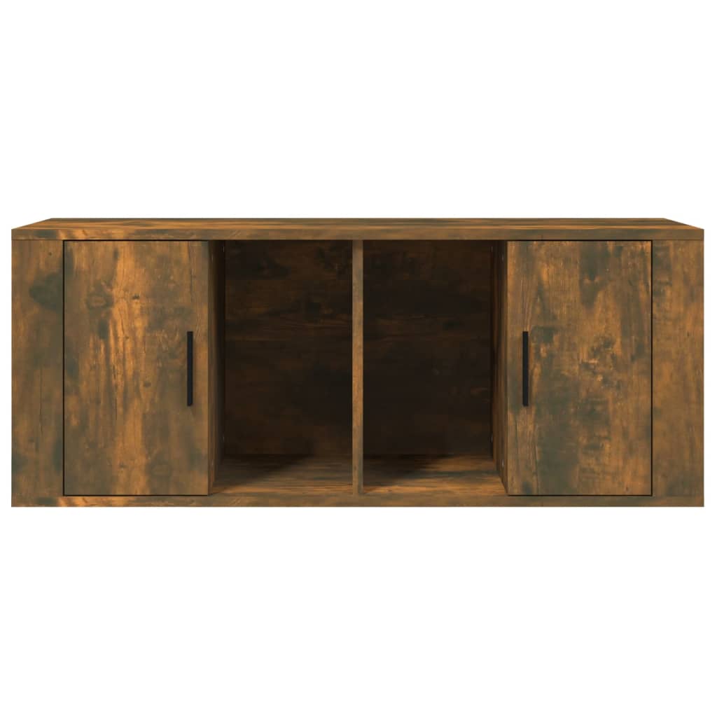 Meuble TV 100x35x40 cm ouvré en bois couleur chêne