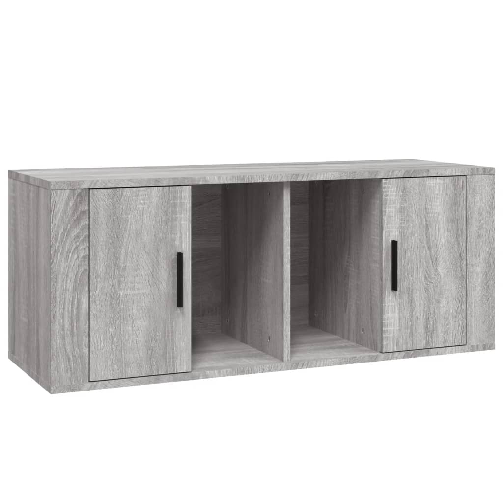 Meuble TV 100x35x40 cm ouvré en bois couleur chêne