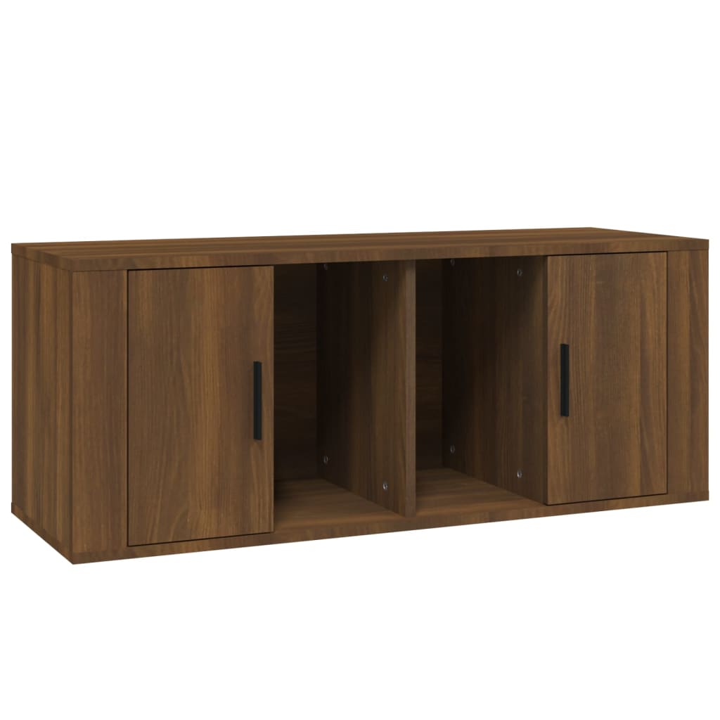 Meuble TV 100x35x40 cm ouvré en bois couleur chêne