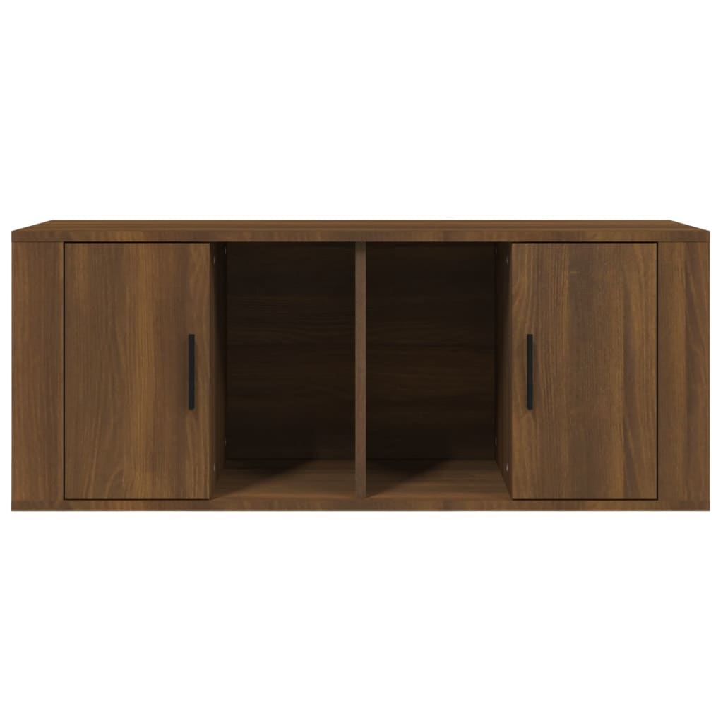 Meuble TV 100x35x40 cm ouvré en bois couleur chêne