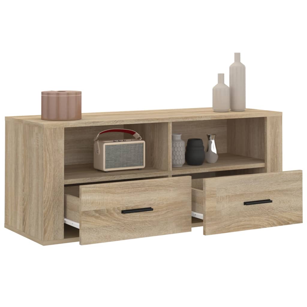 Tv-meubel 100x35x40 cm bewerkt hout bruin eikenkleur