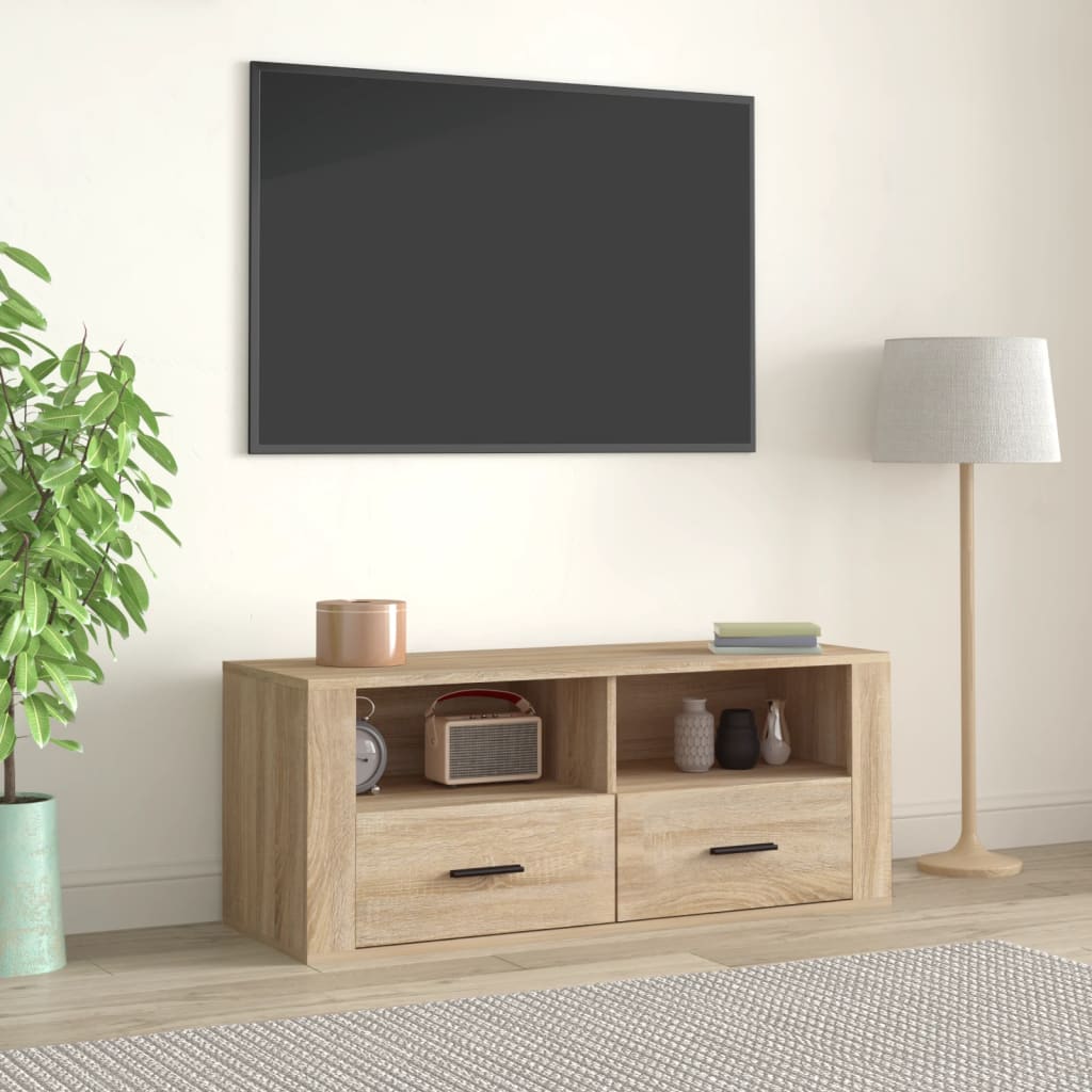 Meuble TV 100x35x40 cm finition bois couleur chêne marron