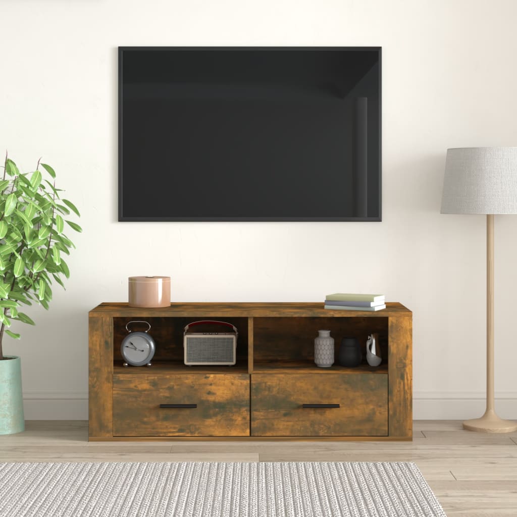 Meuble TV 100x35x40 cm finition bois couleur chêne marron