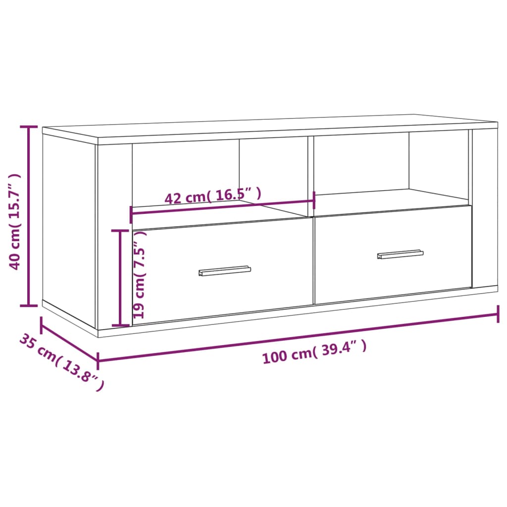 Meuble TV 100x35x40 cm finition bois couleur chêne marron