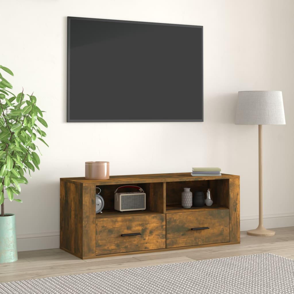 Meuble TV 100x35x40 cm finition bois couleur chêne marron