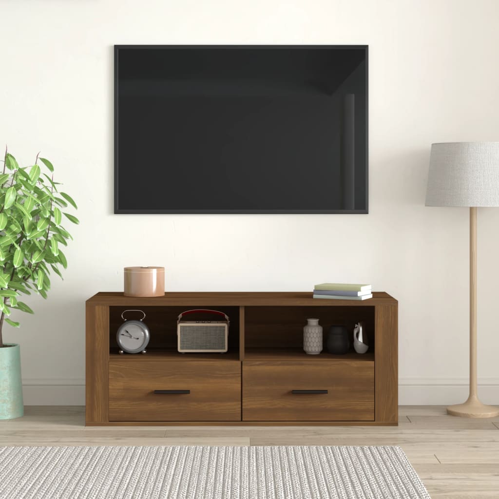 Meuble TV 100x35x40 cm finition bois couleur chêne marron