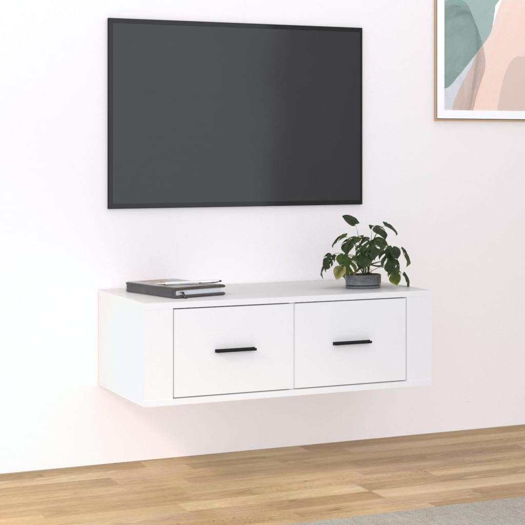 Meuble TV suspendu 80x36x25 cm en bois travaillé