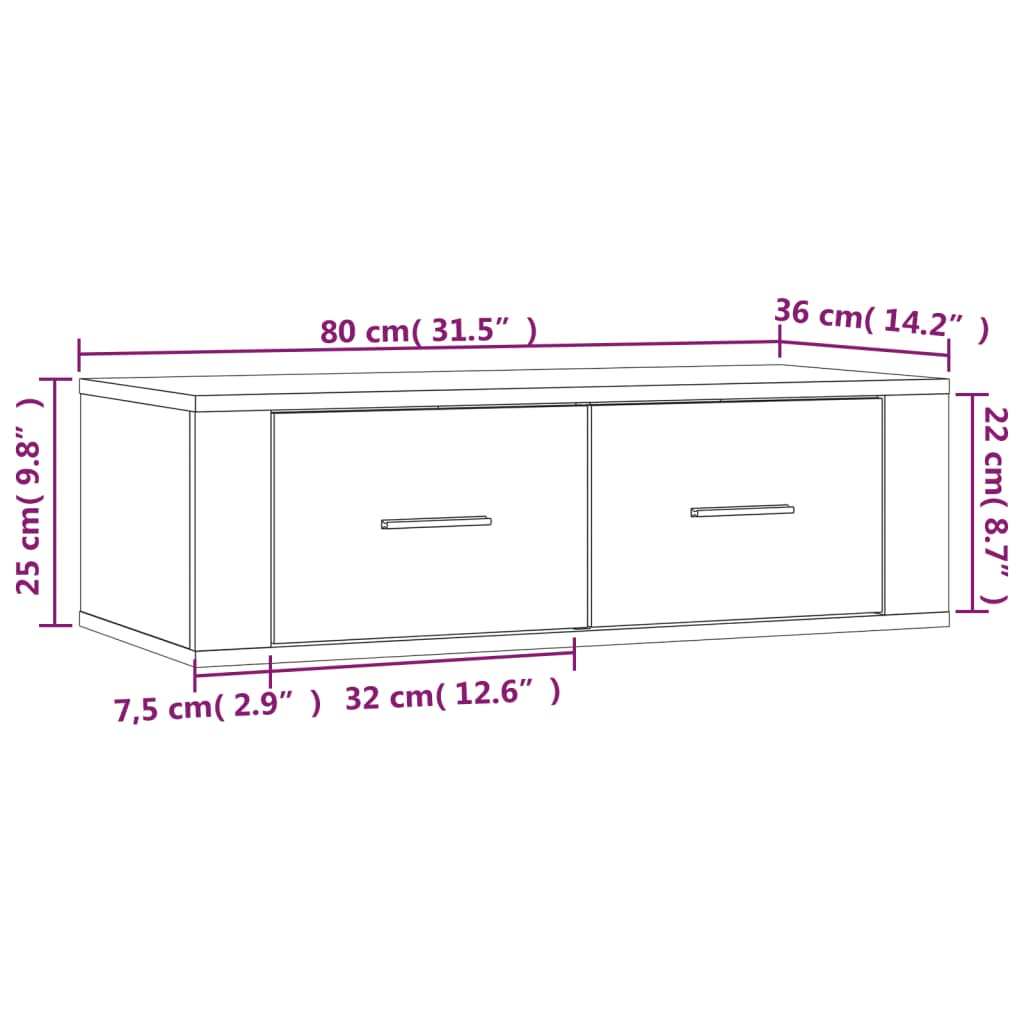 Meuble TV suspendu 80x36x25 cm en bois travaillé