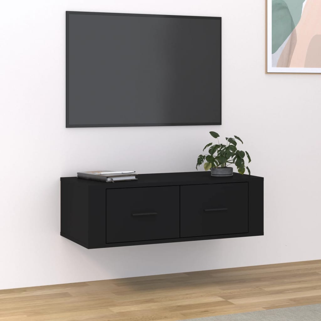 Meuble TV suspendu 80x36x25 cm en bois travaillé