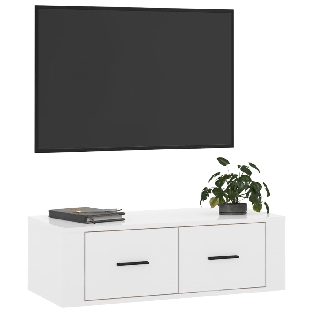 Meuble TV suspendu 80x36x25 cm en bois travaillé