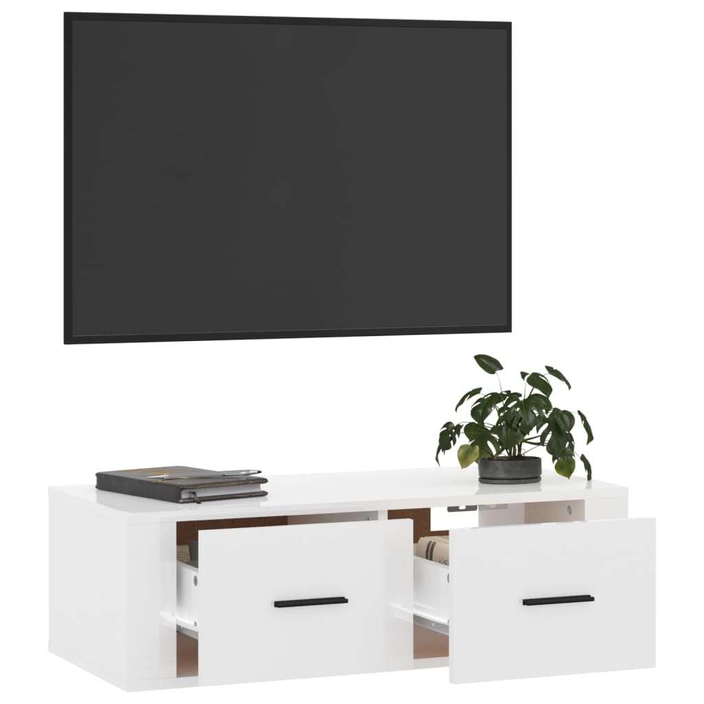 Meuble TV suspendu 80x36x25 cm en bois travaillé