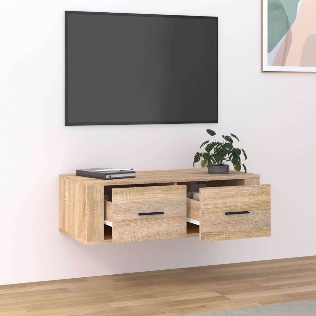 Meuble TV suspendu 80x36x25 cm en bois travaillé