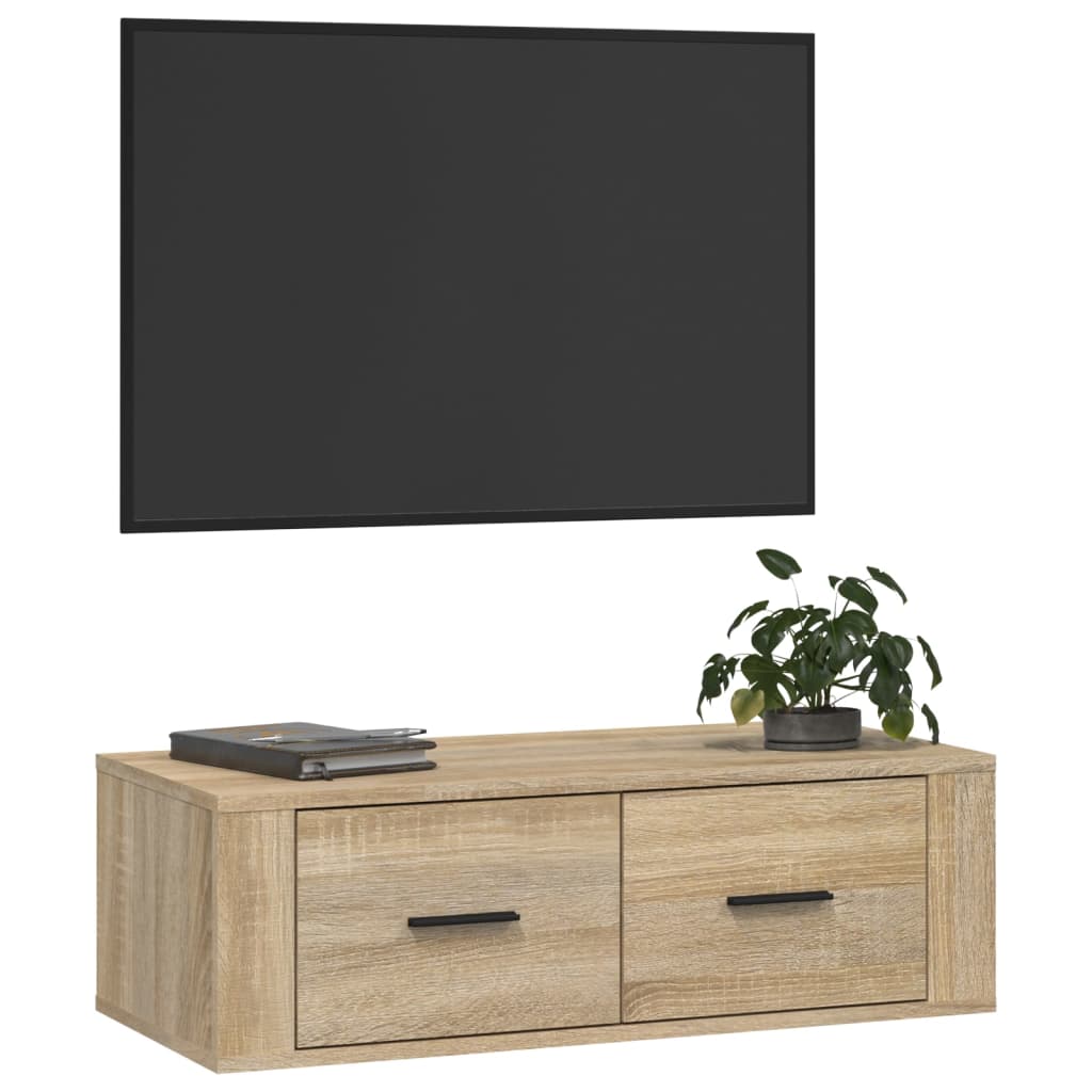 Meuble TV suspendu 80x36x25 cm en bois travaillé