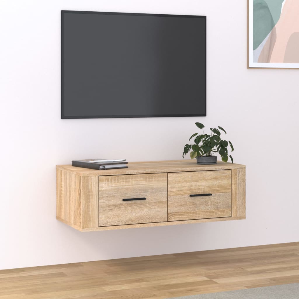 Meuble TV suspendu 80x36x25 cm en bois travaillé