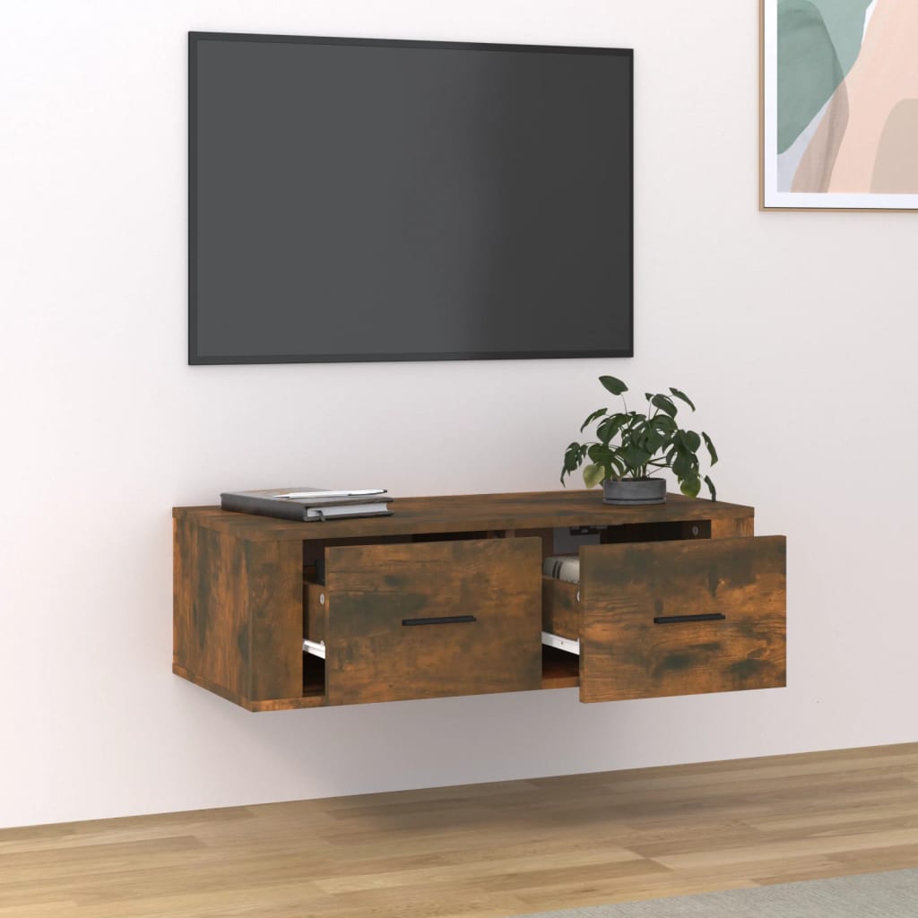 Meuble TV suspendu 80x36x25 cm en bois travaillé