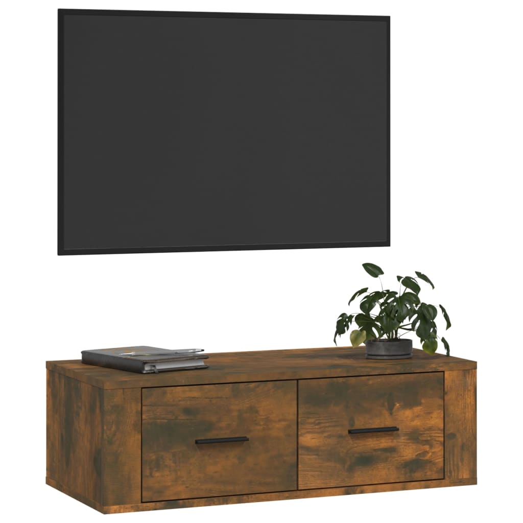 Meuble TV suspendu 80x36x25 cm en bois travaillé