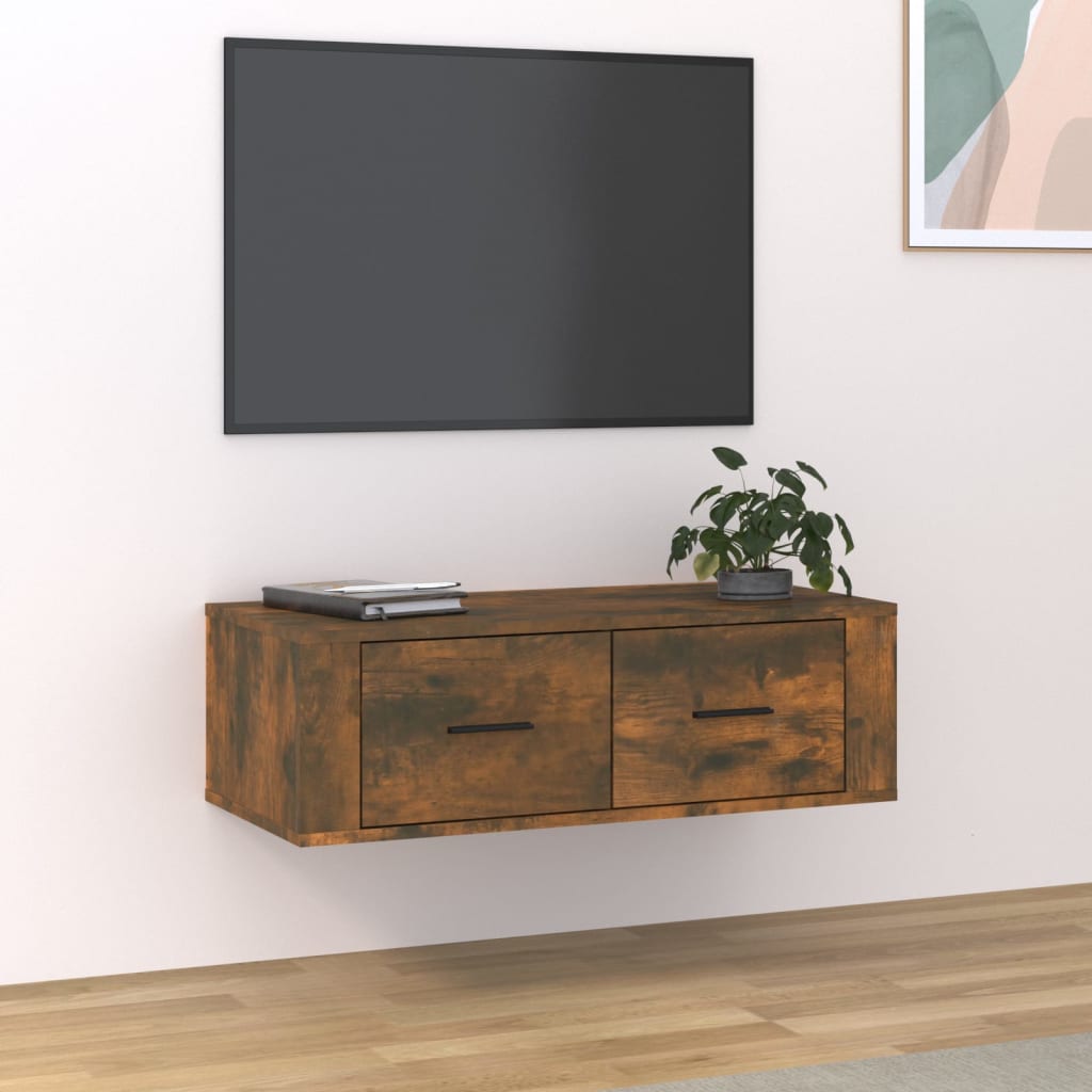 Meuble TV suspendu 80x36x25 cm en bois travaillé