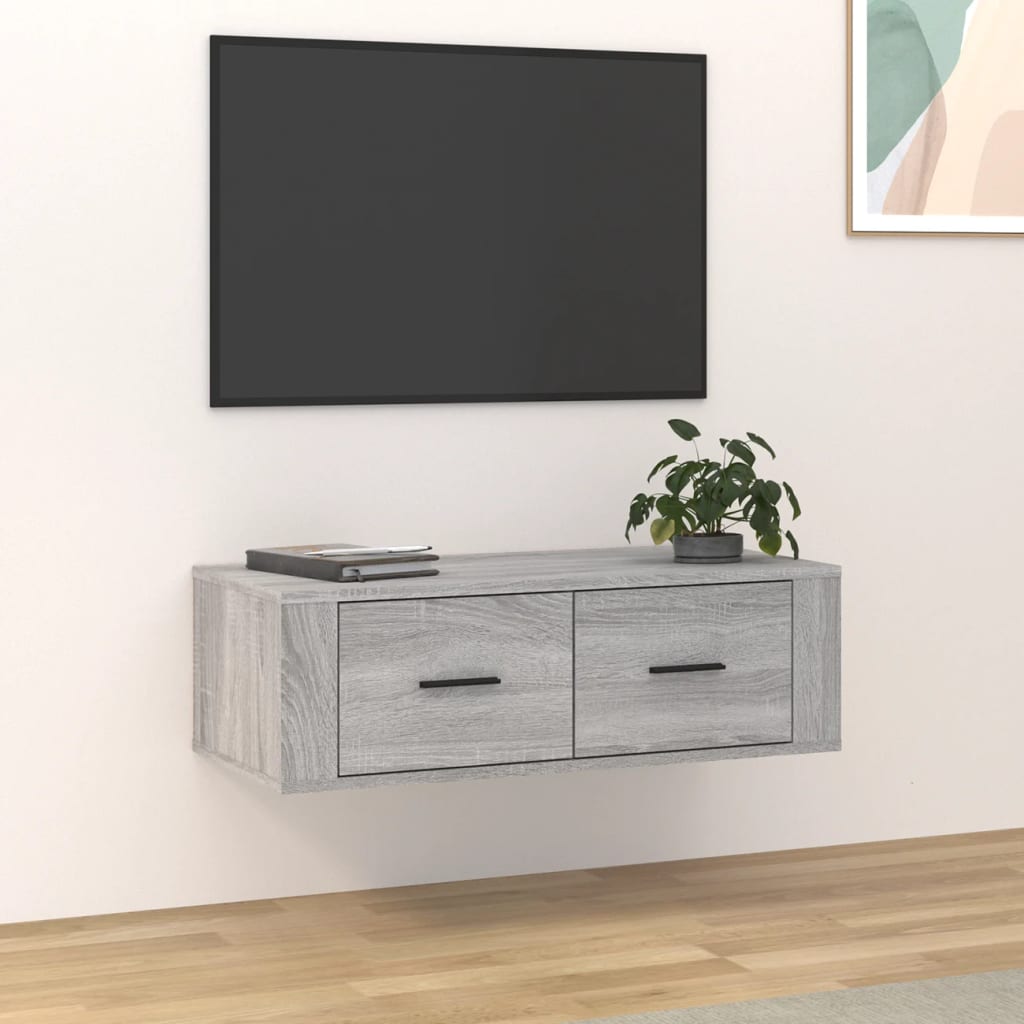 Meuble TV suspendu 80x36x25 cm en bois travaillé