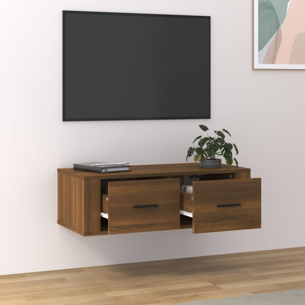 Meuble TV suspendu 80x36x25 cm en bois travaillé