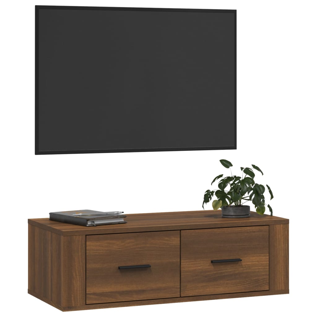 Meuble TV suspendu 80x36x25 cm en bois travaillé