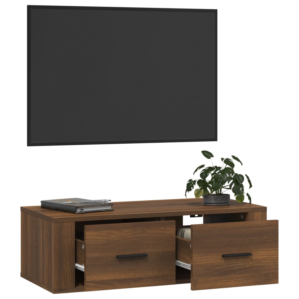 Meuble TV suspendu 80x36x25 cm en bois travaillé