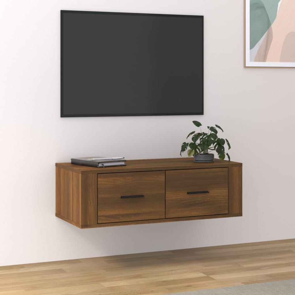 Meuble TV suspendu 80x36x25 cm en bois travaillé