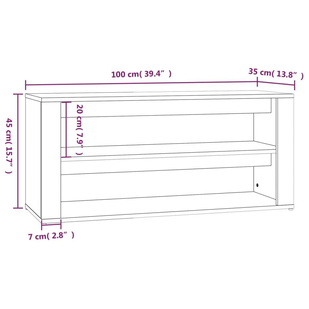 Schoenenrek 100x35x45 cm bewerkt hout eikenkleurig