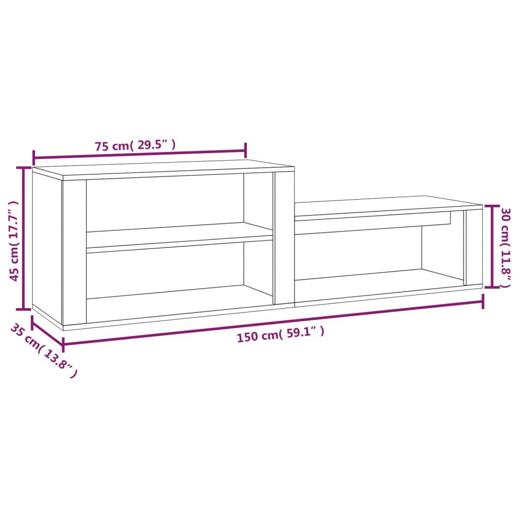 Schoenenkast 150x35x45 cm bewerkt hout eikenkleurig