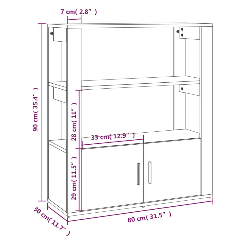 Dressoir 80x30x90 cm bewerkt hout eikenkleurig