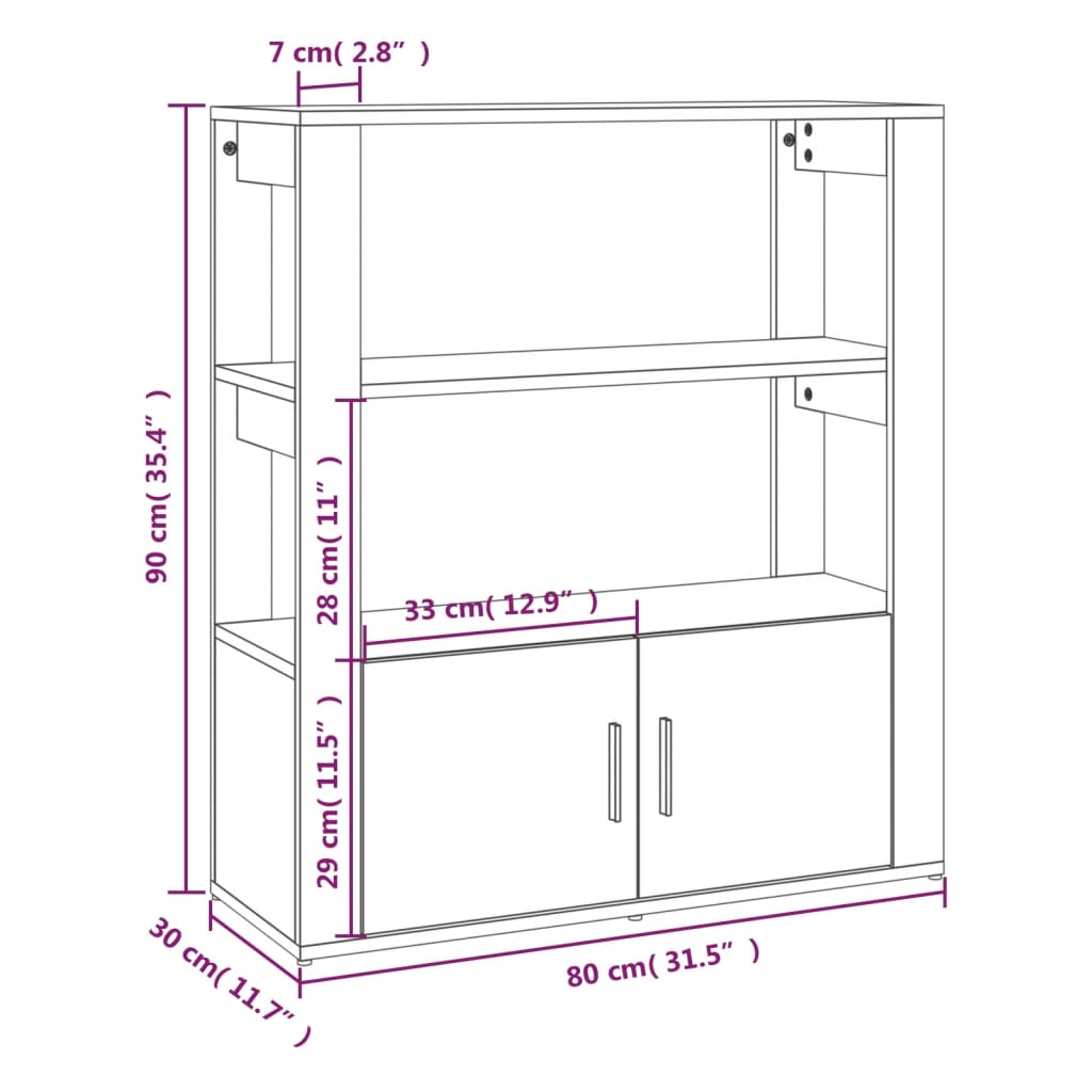 Buffet 80x30x90 cm en dérivé du bois, couleur chêne