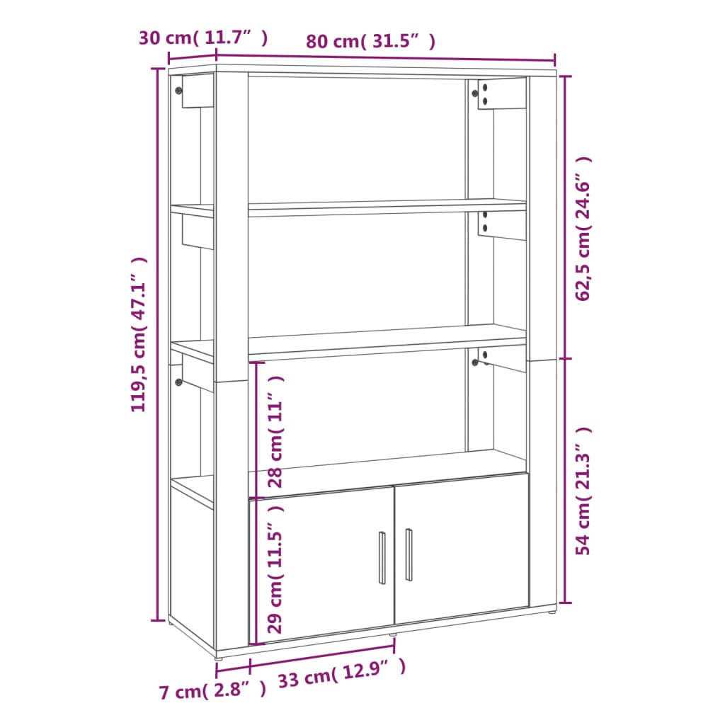 Buffet 80x30x119,5 cm en bois travaillé