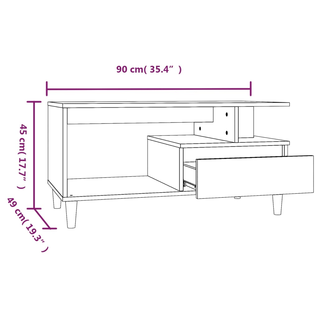 Salontafel 90x49x45 cm bewerkt hout bruineiken