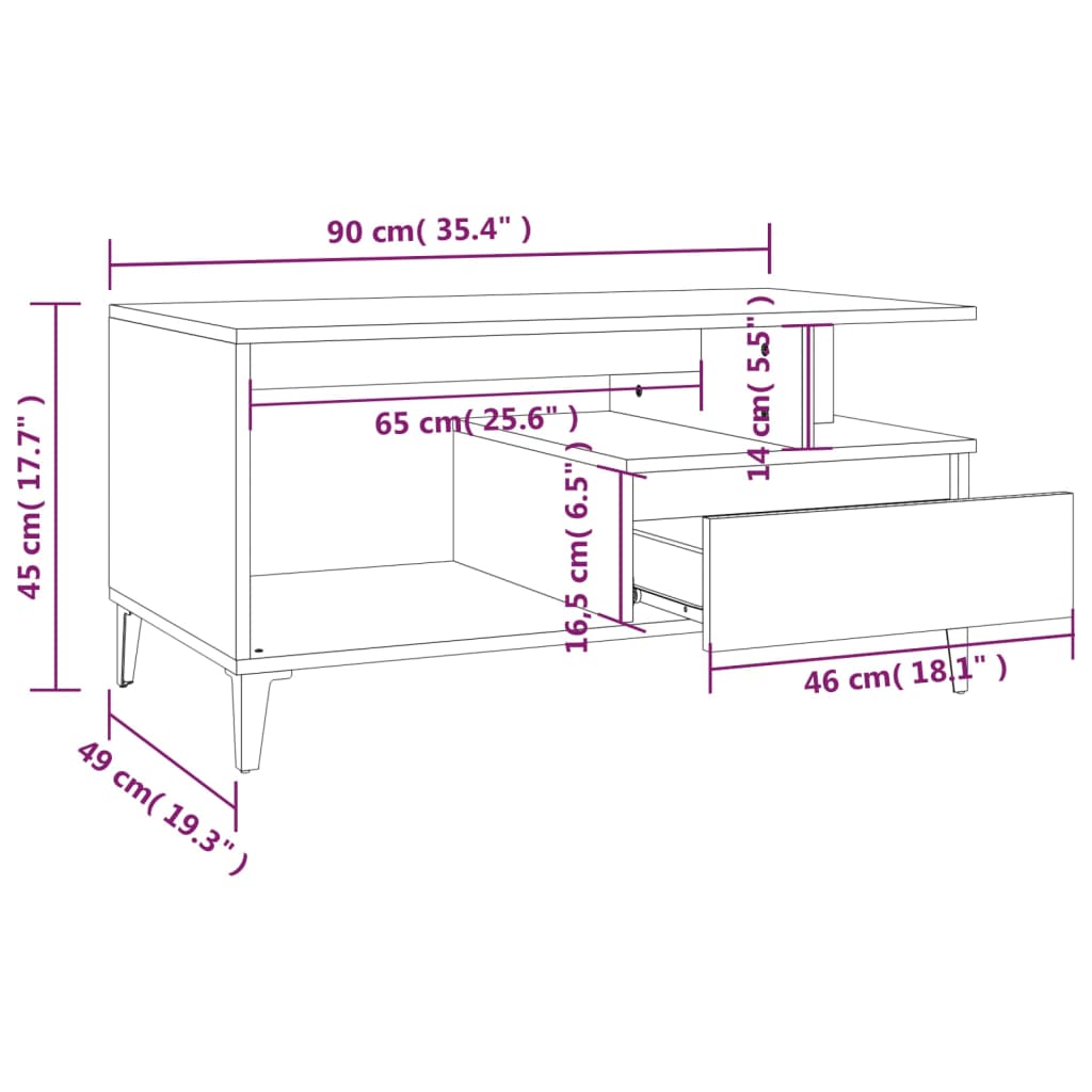 Salontafel 90x49x45 cm bewerkt hout eikenkleurig