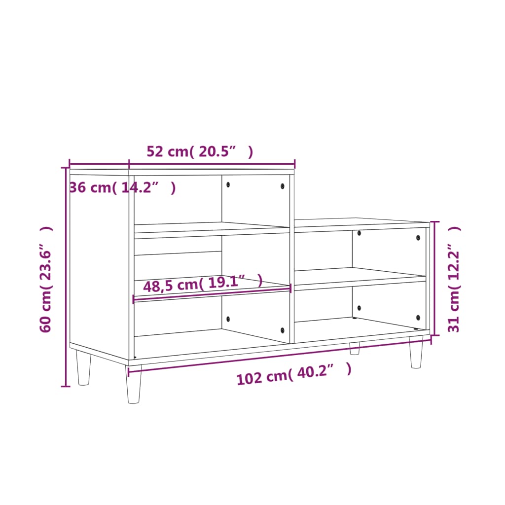 Schoenenkast 102x36x60 cm bewerkt hout