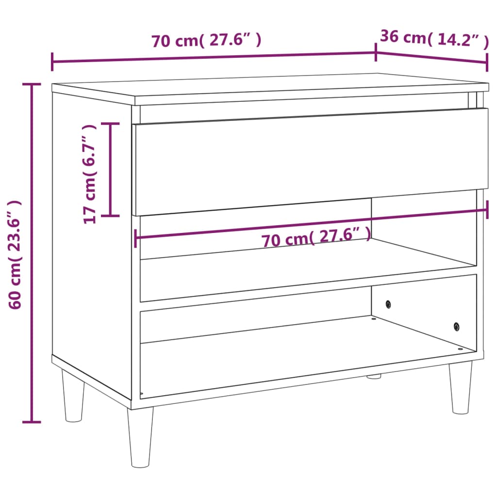 Schoenenkast 70x36x60 cm bewerkt hout bruin eikenkleur