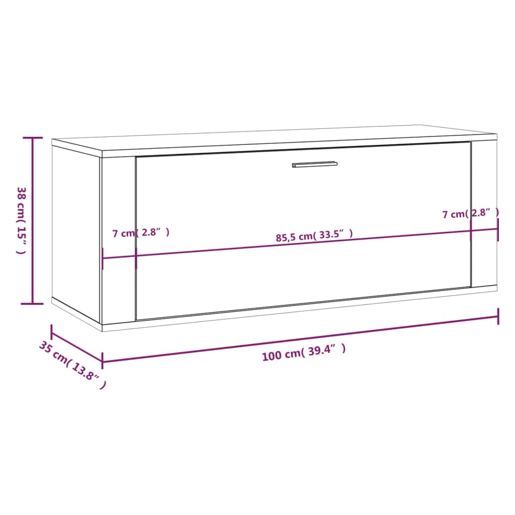 Meuble à chaussures mural 100x35x38 cm en bois travaillé