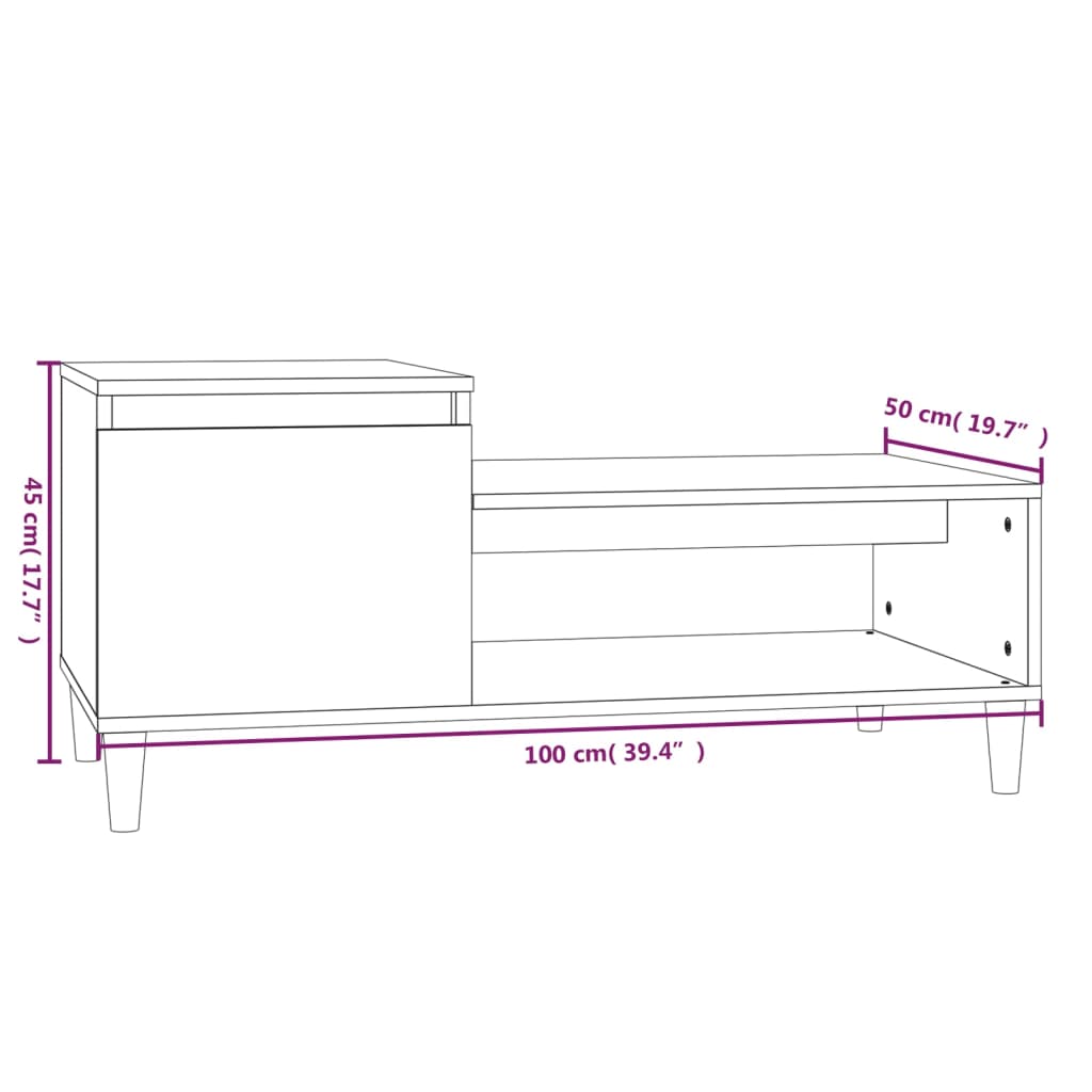 Salontafel 100x50x45 cm bewerkt hout eikenkleurig