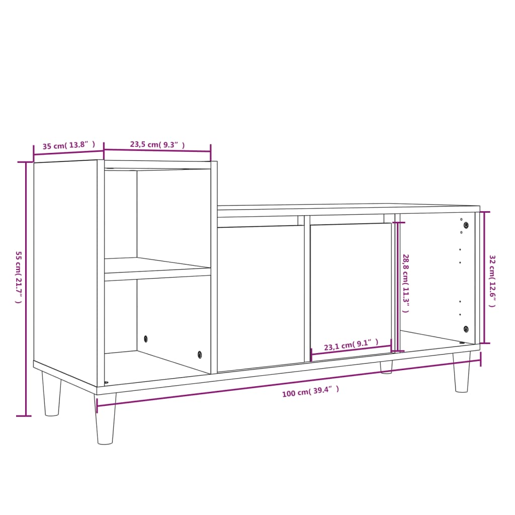 Tv-meubel 100x35x55 cm bewerkt hout