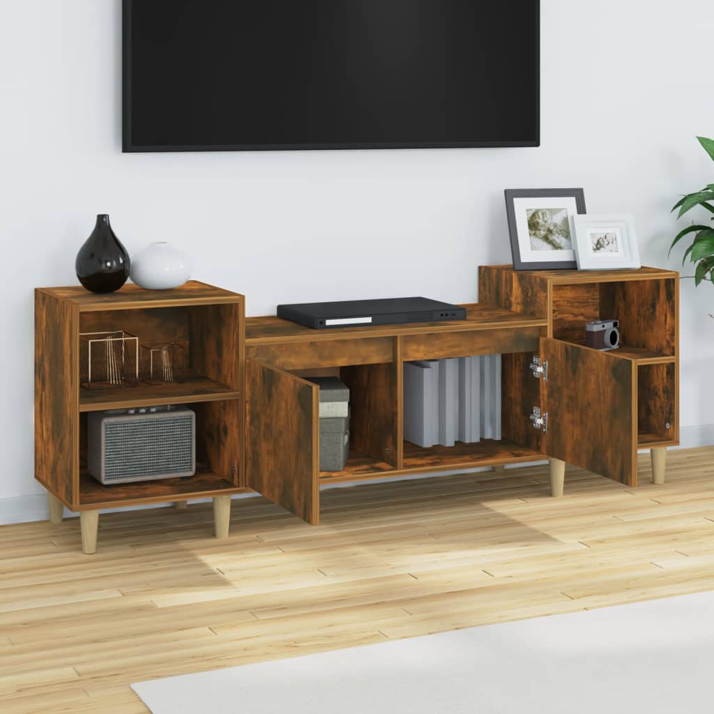 Meuble TV 160x35x55 cm ouvré en bois couleur chêne