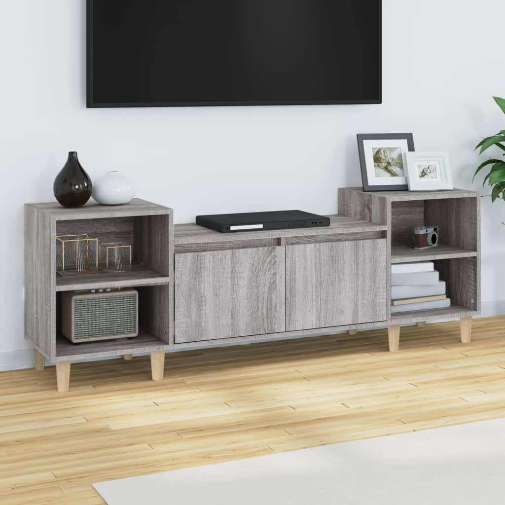 Meuble TV 160x35x55 cm ouvré en bois couleur chêne