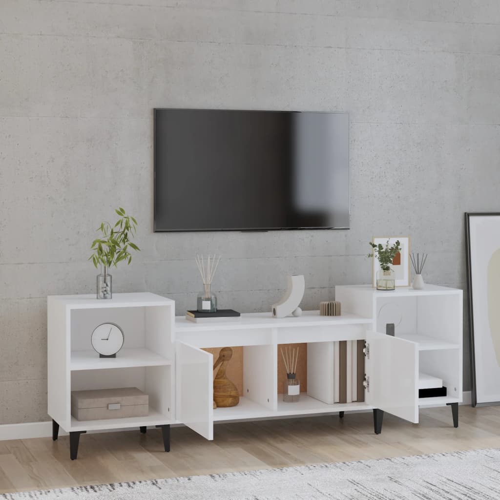 Meuble TV 160x35x55 cm en bois travaillé