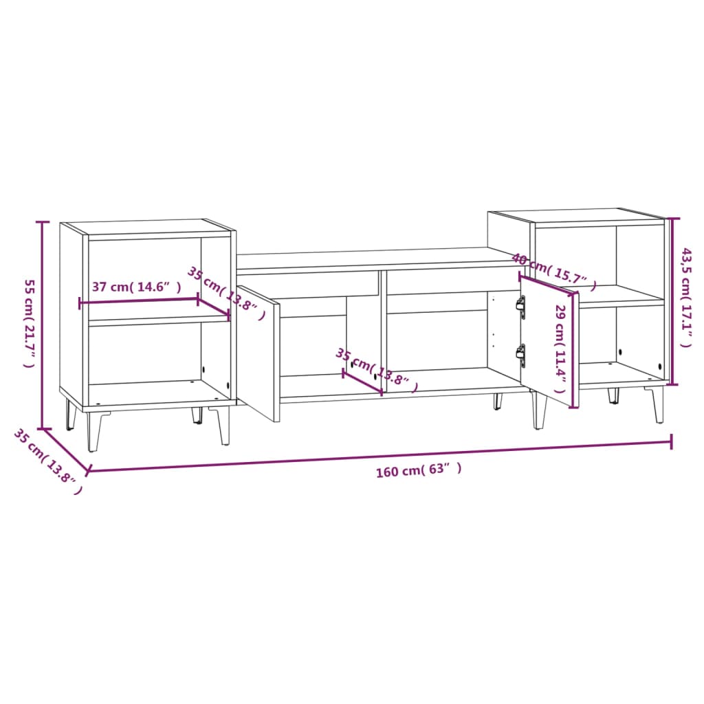 Tv-meubel 160x35x55 cm bewerkt hout