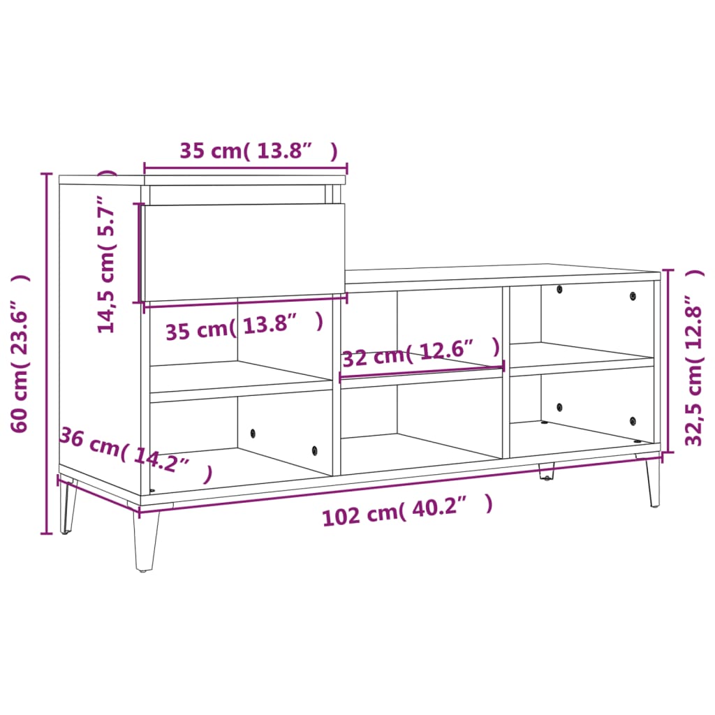 Schoenenkast 102x36x60 cm bewerkt hout